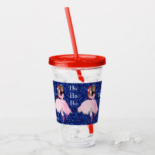 Vaso Acrílico Feliz Navidad Nutcracker Ballerina Cabello Oscuro