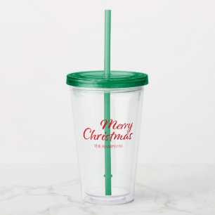Vaso Acrílico Feliz Navidad Red & Nombre personalizado de nieve