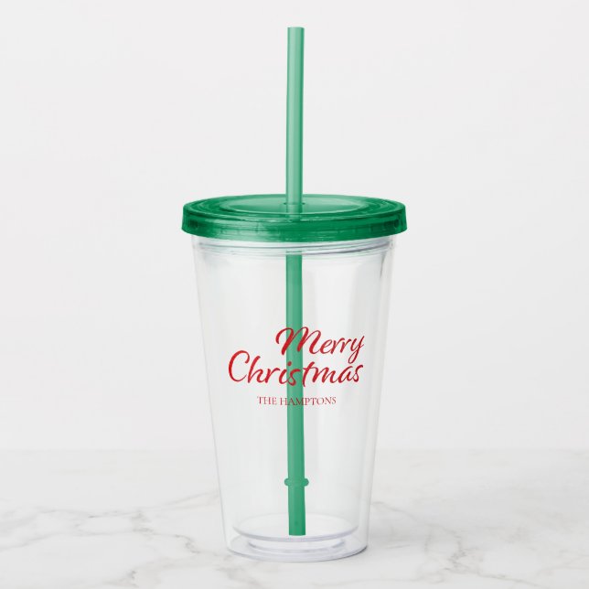 Vaso Acrílico Feliz Navidad Red & Nombre personalizado de nieve (Anverso)