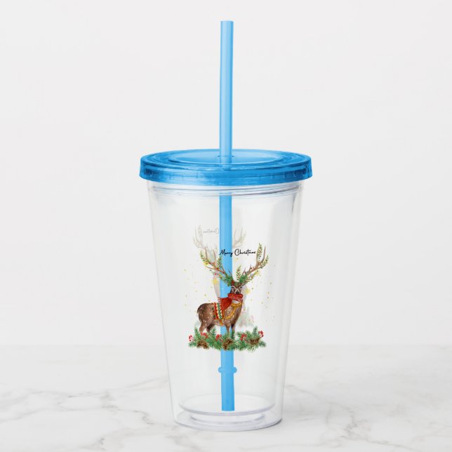 Vaso Acrílico Feliz Navidad Reno de Fiesta  (Anverso)