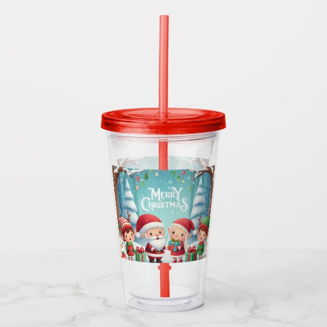 Vaso Acrílico Feliz Navidad/santa/nieve de elfos (Anverso)