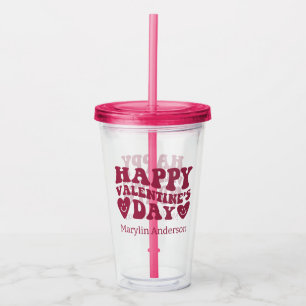 VASO ACRÍLICO FELIZ PERSONALIZADO DE DRIP, PURPURINA ROSA DE VAL