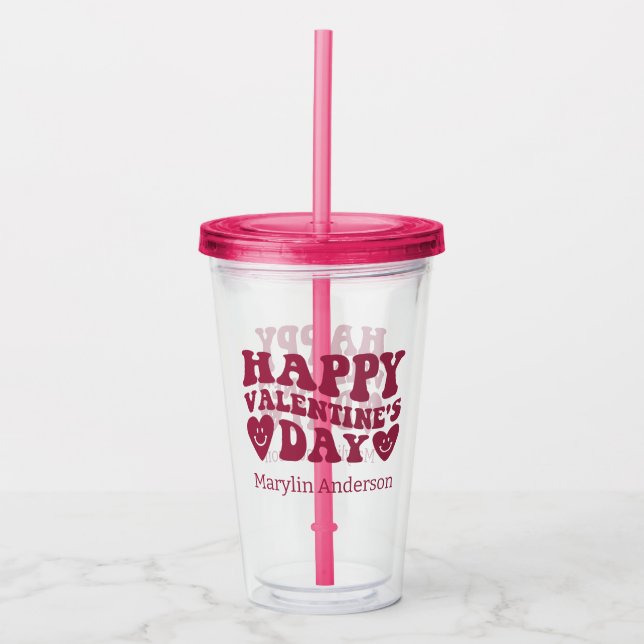 VASO ACRÍLICO FELIZ PERSONALIZADO DE DRIP, PURPURINA ROSA DE VAL (Anverso)