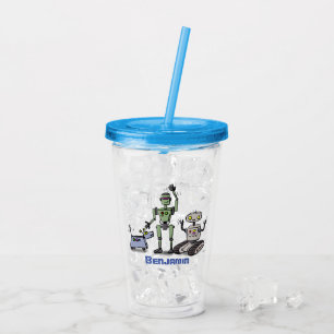 Vaso Acrílico Feliz personalizado de trío de robots lindos