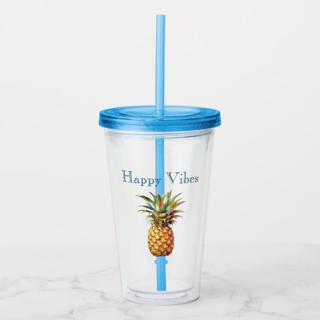 Vaso Acrílico Feliz piña tropical (Anverso)