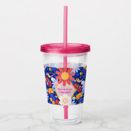 Vaso Acrílico Feliz Rosh Hashanah Patrón floral de Año Nuevo jud