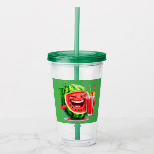 Vaso Acrílico 🍉 Feliz Sandía Verano Bebida Amuleto 🍉
