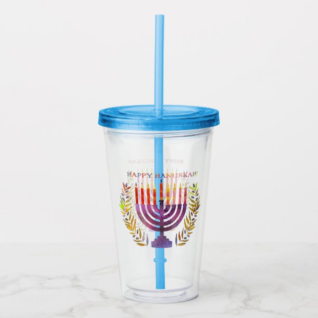 Vaso Acrílico Feliz Tumbler Acrílico de Hanukkah (Anverso)