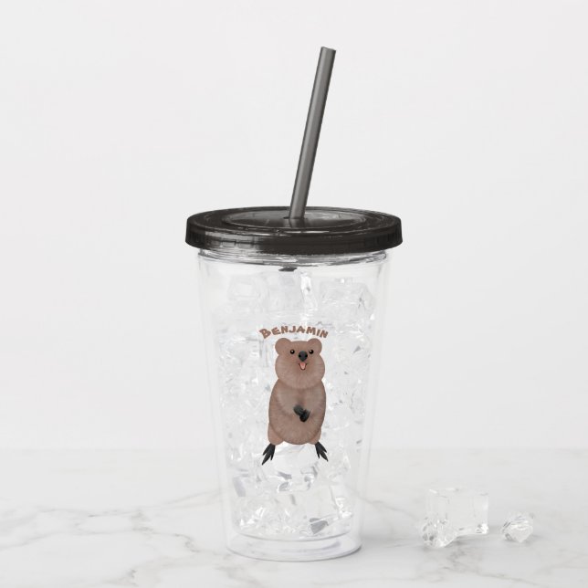 Vaso Acrílico Feliz y lindo diseño de personalizados de quokka (Reverso (hielo))