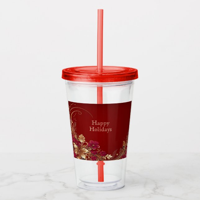Vaso Acrílico Festividad floral de oro rojo Tumbler acrílico (Anverso)