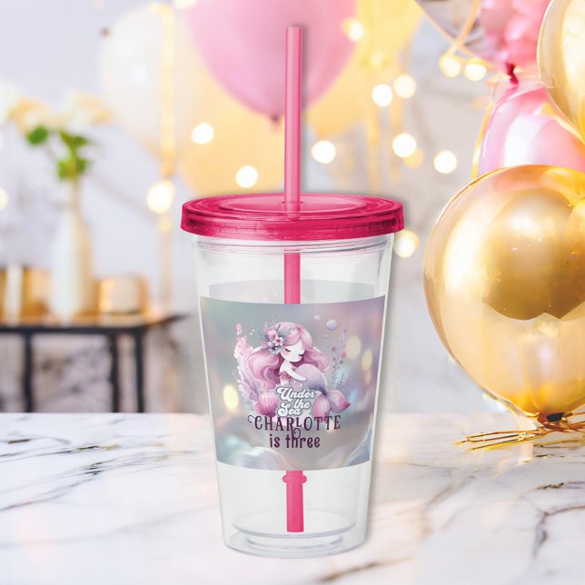 Vaso Acrílico Fiesta de cumpleaños de sirena mágica para niños (Subido por el creador)