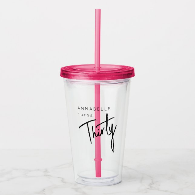 Vaso Acrílico Fiesta de cumpleaños moderna 30 treinta trigésima (Anverso)