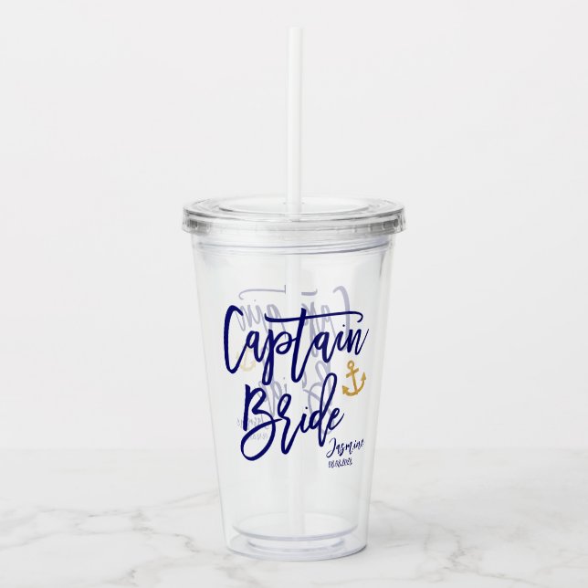Vaso Acrílico Fiesta de Despedida de Soltera Náutica Capitana Es (Anverso)