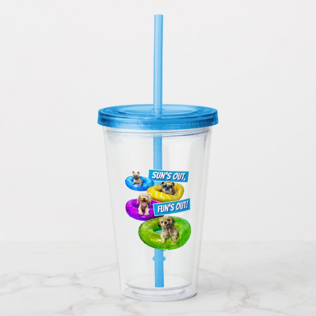 Vaso Acrílico Fiesta de perros en la piscina (Anverso)
