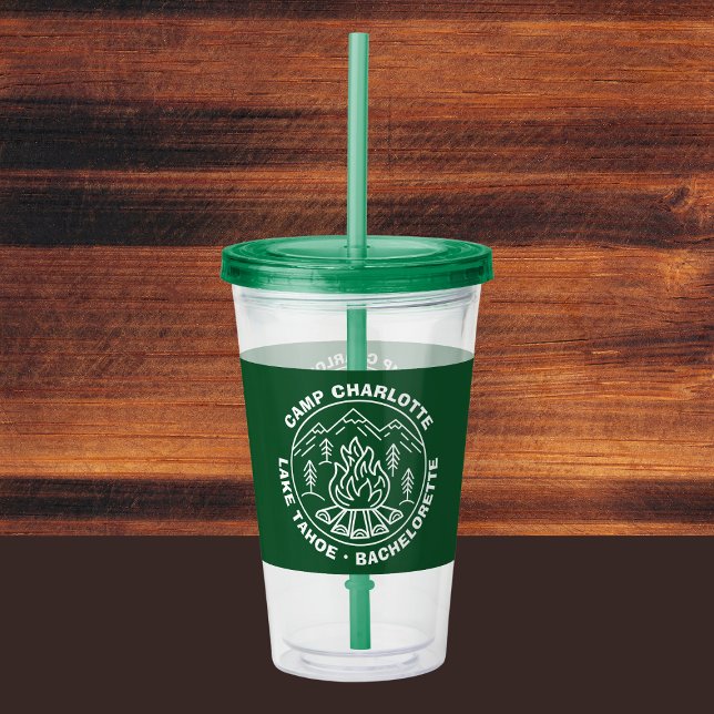 Vaso Acrílico Fiesta de Soltera de Campamento de Montañas Verde (Mountains Campfire Green Camp Bachelorette Acrylic Tumbler
)
