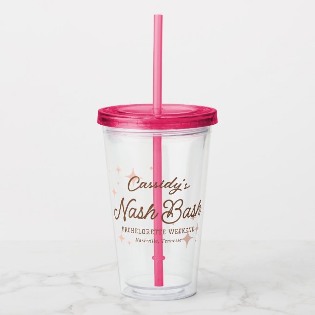 Vaso Acrílico Fiesta de Soltera Nash Bash Estrellas Retro Rosa (Anverso)