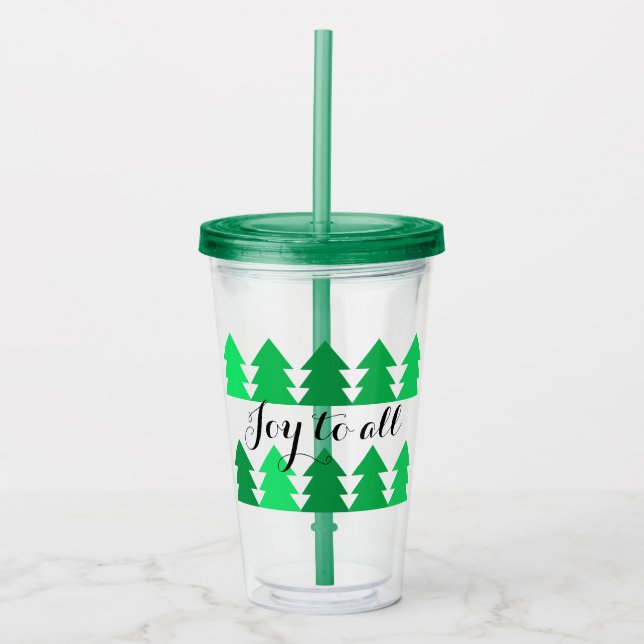 Vaso Acrílico Filas de verdes árboles navideños felices para tod (Anverso)