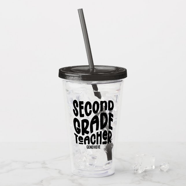 Vaso Acrílico First Grade Teacher Black Typography Design (Anverso (hielo))