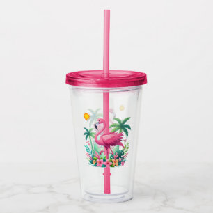 Vaso Acrílico Flamingo rosa de Florida/Tropical