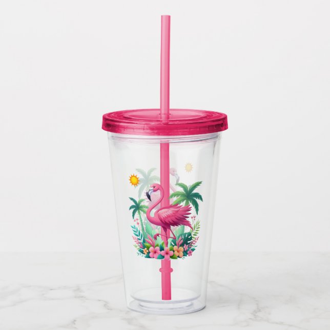 Vaso Acrílico Flamingo rosa de Florida/Tropical (Anverso)