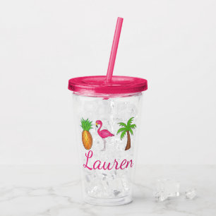 Vaso Acrílico Flamingo rosa de piña de árbol tropical