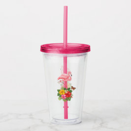 Vaso Acrílico Flamingo rosado y flamante tropical hibiscus