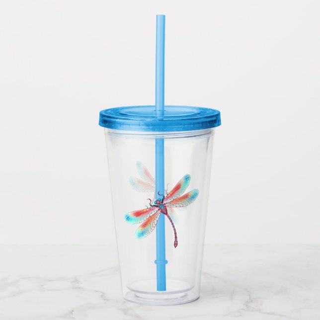 Vaso Acrílico Fléon roja sobre fondo acuarela (Anverso)
