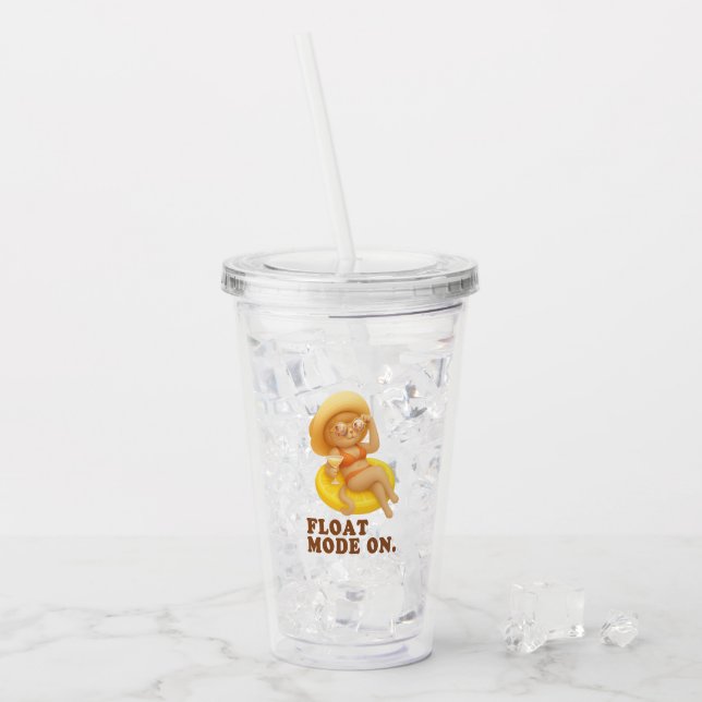 Vaso Acrílico Float Mode On: Summer Cat Lemon Pool Party Art (Anverso (hielo))