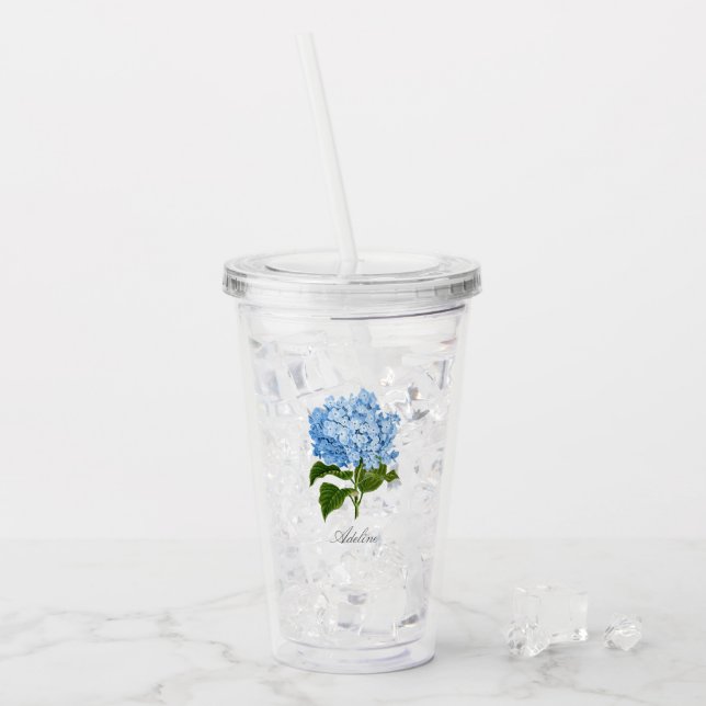 Vaso Acrílico Flor de Hydrangea Azul clásica con nombre (Anverso (hielo))