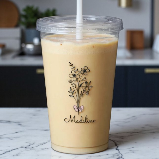 Vaso Acrílico Flor de Mes de Nacimiento Rosa Personalizada (Subido por el creador)