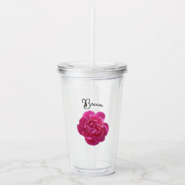 Vaso Acrílico Flor de Peón Rosa vibrante personalizada