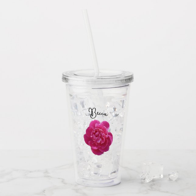 Vaso Acrílico Flor de Peón Rosa vibrante personalizada (Anverso (hielo))