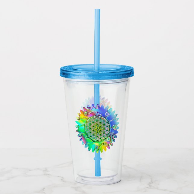 Vaso Acrílico Flor De Vida - Flor Geométrica 5 (Anverso)