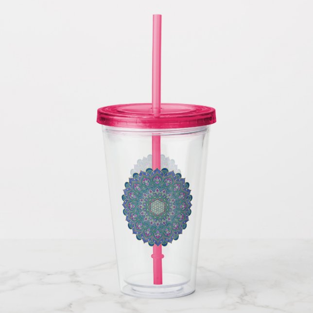Vaso Acrílico Flor De Vida - Mandala Estilo India 1 (Anverso)