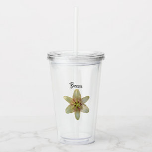 Vaso Acrílico Flor Lirio Amarilla Específica Personalizada