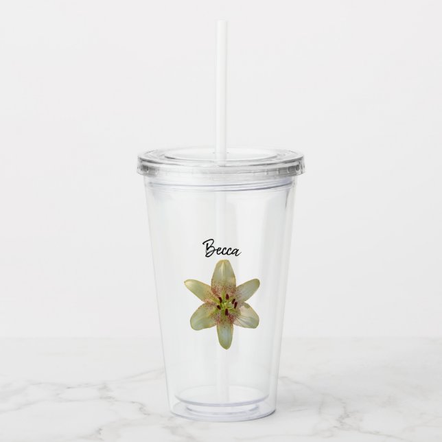 Vaso Acrílico Flor Lirio Amarilla Específica Personalizada (Anverso)