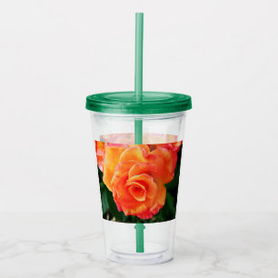 Vaso Acrílico flor rosa naranja