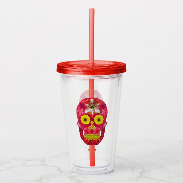 Vaso Acrílico Flor Skull 6 (Anverso)