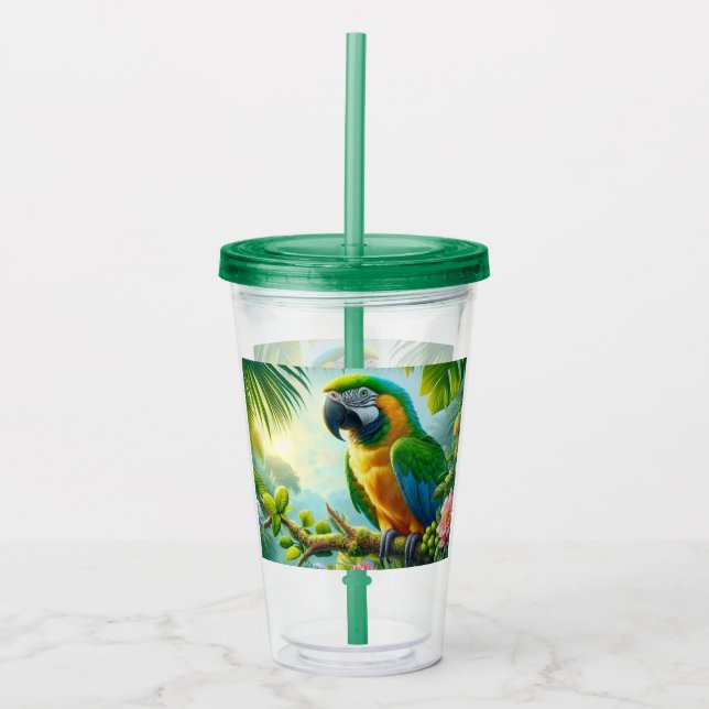 Vaso Acrílico Flor tropical de macao verde (Anverso)