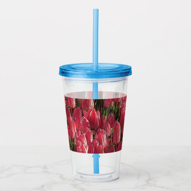 Vaso Acrílico Floral de tulipanes rosados (Anverso)