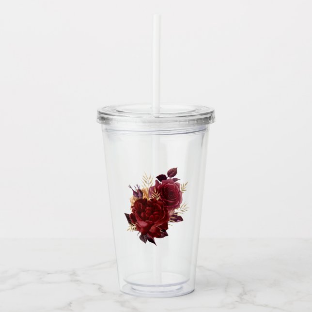 Vaso Acrílico Floral marrón y oro (Anverso)