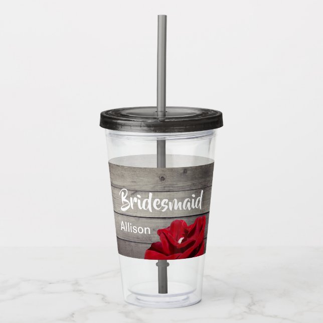 Vaso Acrílico Floral rojo rústico personalizada de Borgoña de la (Anverso)