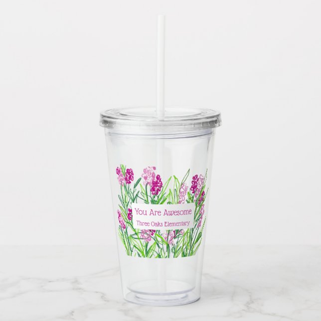 Vaso Acrílico Floral rosa personalizada "Eres asombroso" (Anverso)