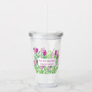 Vaso Acrílico Floral rosa personalizada "Eres asombroso"