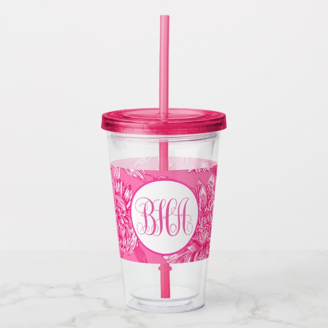 Vaso Acrílico Floral Rosa y Monograma (Anverso)