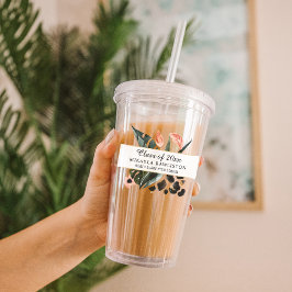 Vaso Acrílico Floral Tropical de Graduación Rosa