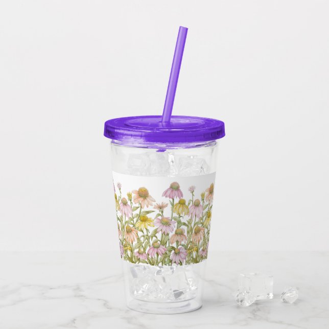 Vaso Acrílico Flores acuarela de arte botánico floral (Reverso (hielo))