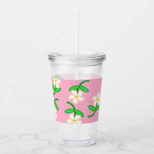 Vaso Acrílico Flores blancas en rosa