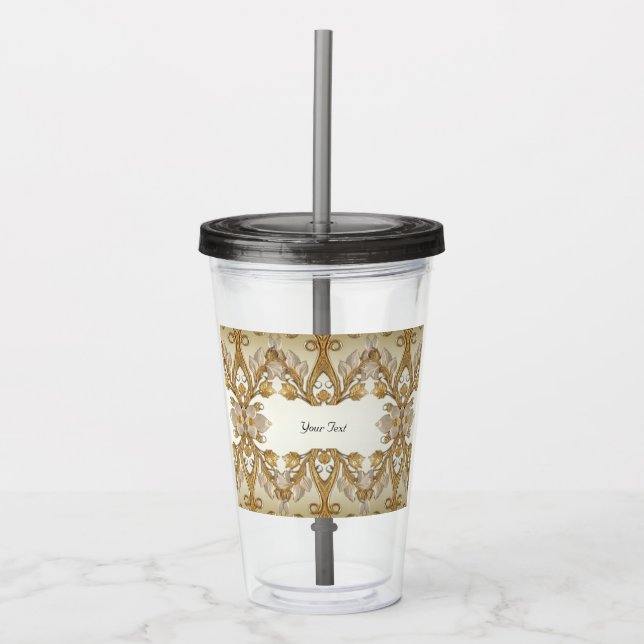 Vaso Acrílico Flores blancas Tumbler de oro decorativo (Anverso)