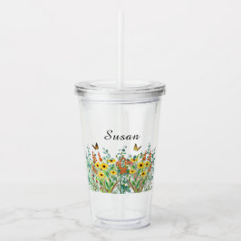 Vaso Acrílico Flores de jardín de mariposa personalizadas